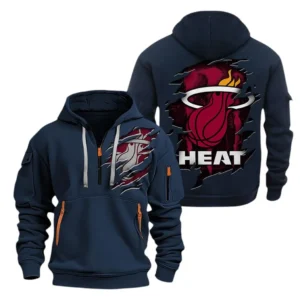 Street-Style Hoodie Half Zipper, Modern Sports Logo NBA561 - Navy