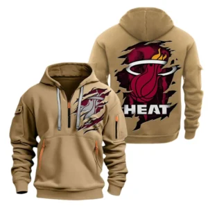 Fan Gift Hoodie Half Zipper, Sports-Inspired Logo Design NBA561 - Khaki