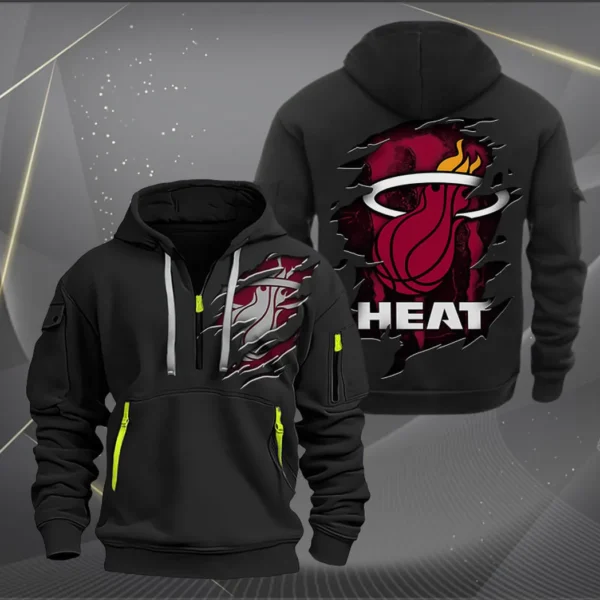 Lightweight Sports Hoodie Half Zipper, Unique Logo Print NBA561 - Black - Image 2