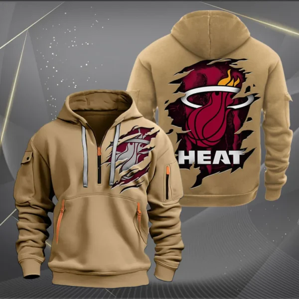 Fan Gift Hoodie Half Zipper, Sports-Inspired Logo Design NBA561 - Khaki - Image 2