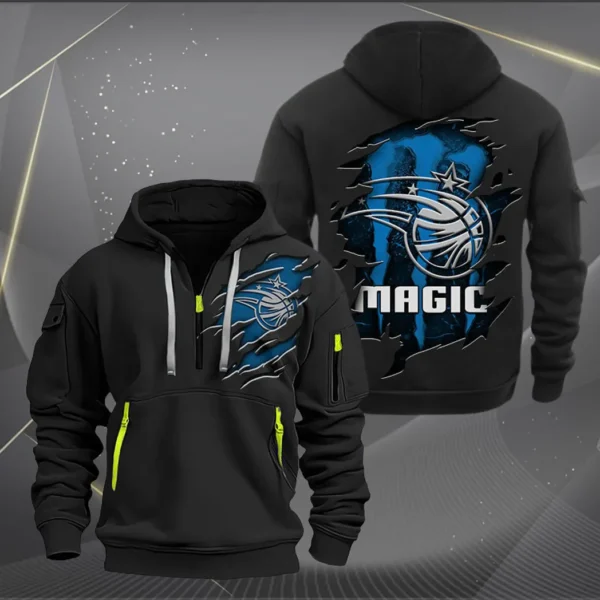Athletic Half-Zip Hoodie, Team-Style Logo Print Hoodie Gift For Football Fans NBA561 - Black - Image 2