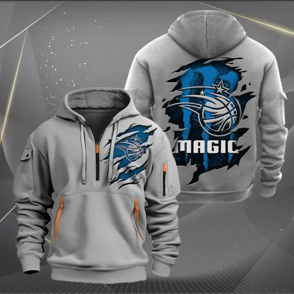Urban Streetwear Hoodie, Half-Zip with Exclusive Logo NBA561 - Grey - Image 2