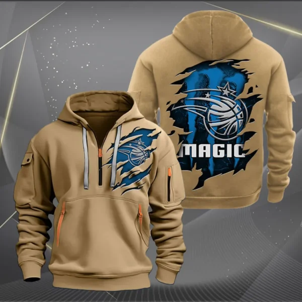 Performance Hoodie Half Zipper, Fan Edition Logo NBA561 - Khaki - Image 2