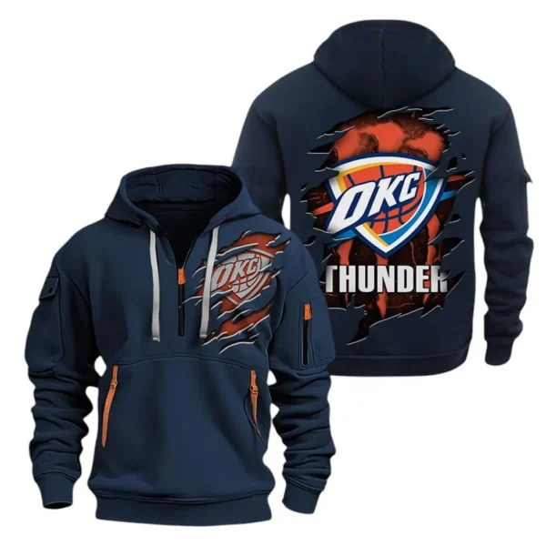 Outdoor Half-Zip Hoodie, Team Spirit Logo Design NBA561 - Navy