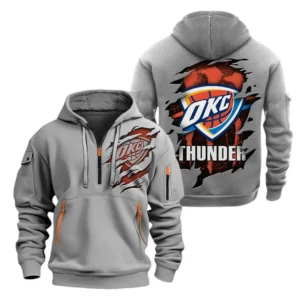 Lightweight Sports Hoodie Half Zipper, Unique Logo Print NBA561 - Grey