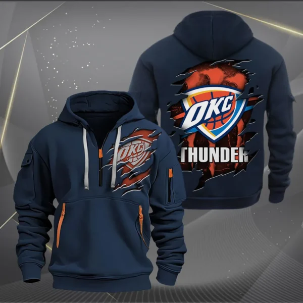 Outdoor Half-Zip Hoodie, Team Spirit Logo Design NBA561 - Navy - Image 2