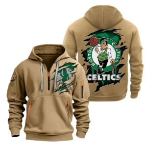 Casual Sports Hoodie Half Zipper, Modern Logo Detail Printing NBA561 - Khaki