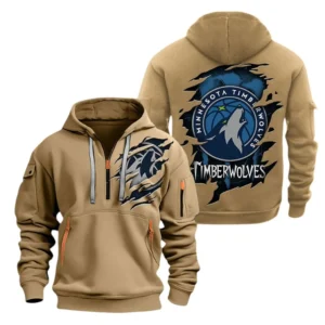 Outdoor Half-Zip Hoodie, Team Spirit Logo Design NBA561 - Khaki