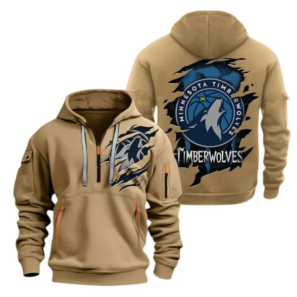 Outdoor Half-Zip Hoodie, Team Spirit Logo Design NBA561 - Khaki