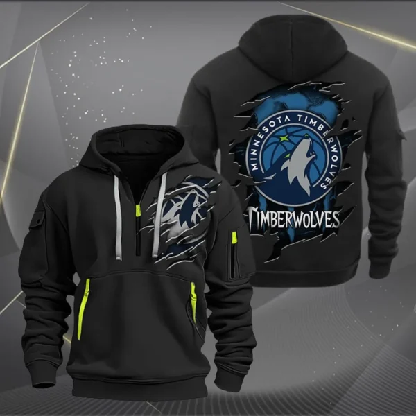 Urban Streetwear Hoodie, Half-Zip with Exclusive Logo NBA561 - Black - Image 2