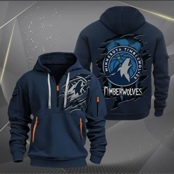 Performance Hoodie Half Zipper, Fan Edition Logo NBA561 - Navy - Image 2