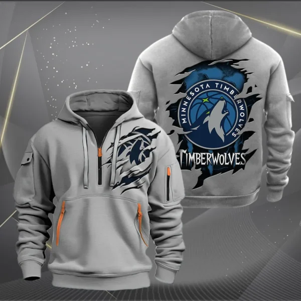 Everyday Hoodie Half Zipper, Athletic-Inspired Logo NBA561 - Grey - Image 2