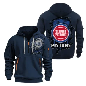 Street-Style Hoodie Half Zipper, Modern Sports Logo NBA561 - Navy