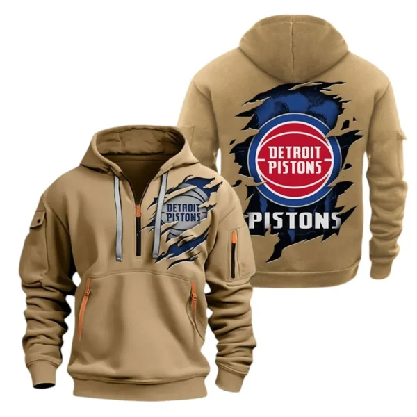 Fan Gift Hoodie Half Zipper, Sports-Inspired Logo Design NBA561 - Khaki