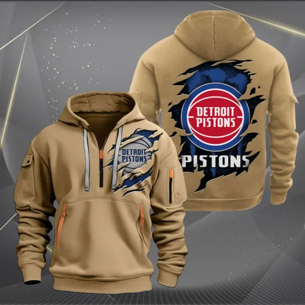 Fan Gift Hoodie Half Zipper, Sports-Inspired Logo Design NBA561 - Khaki - Image 2
