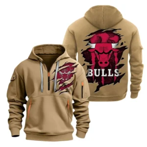 Performance Hoodie Half Zipper, Fan Edition Logo NBA561 - Khaki