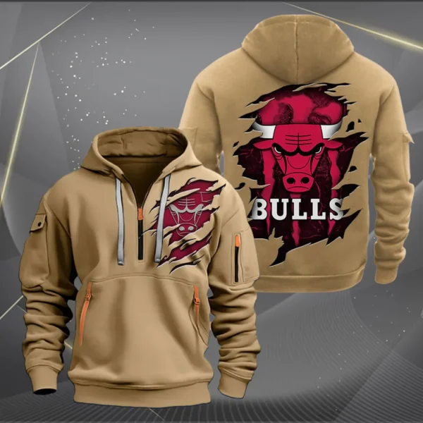 Performance Hoodie Half Zipper, Fan Edition Logo NBA561 - Khaki - Image 2