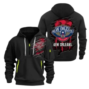 Everyday Hoodie Half Zipper, Athletic-Inspired Logo NBA561 - Black