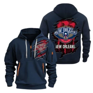 Outdoor Half-Zip Hoodie, Team Spirit Logo Design NBA561 - Navy