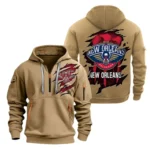 Street-Style Hoodie Half Zipper, Modern Sports Logo NBA561 - Khaki