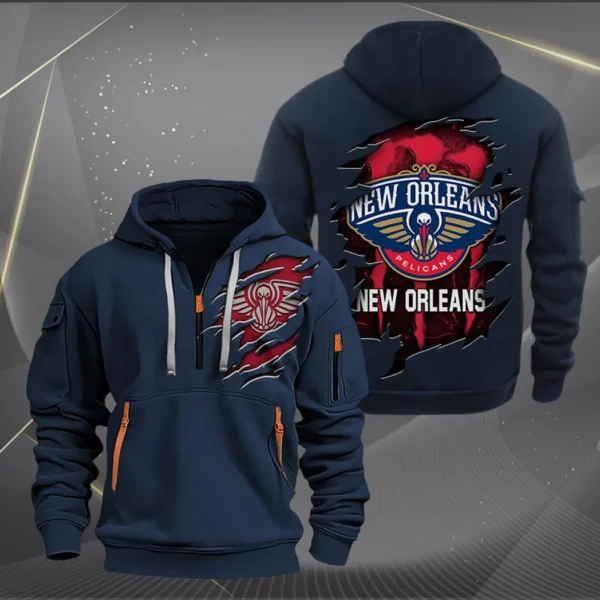 Outdoor Half-Zip Hoodie, Team Spirit Logo Design NBA561 - Navy - Image 2