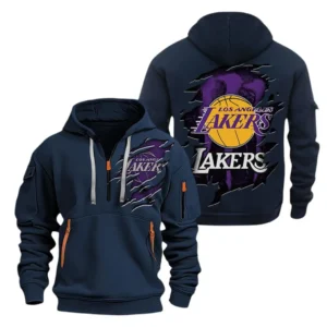 Fan Gift Hoodie Half Zipper, Sports-Inspired Logo Design NBA561 - Navy