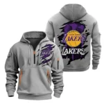 Athletic Half-Zip Hoodie, Team-Style Logo Print Hoodie Gift For Football Fans NBA561 - Grey