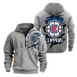 Everyday Hoodie Half Zipper, Athletic-Inspired Logo NBA561 - Grey