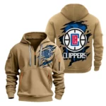 Outdoor Half-Zip Hoodie, Team Spirit Logo Design NBA561 - Khaki