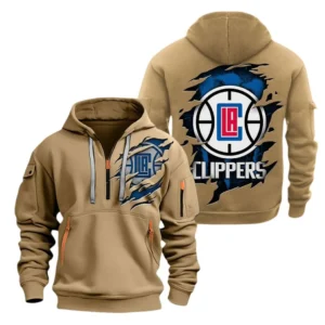 Outdoor Half-Zip Hoodie, Team Spirit Logo Design NBA561 - Khaki