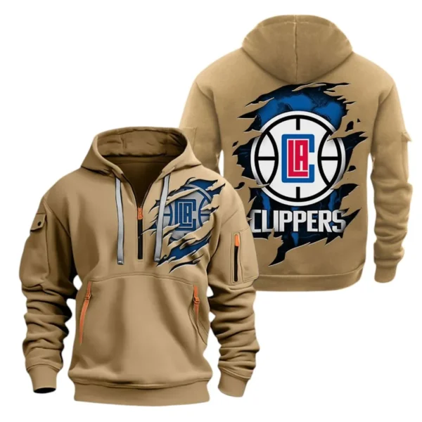 Outdoor Half-Zip Hoodie, Team Spirit Logo Design NBA561 - Khaki
