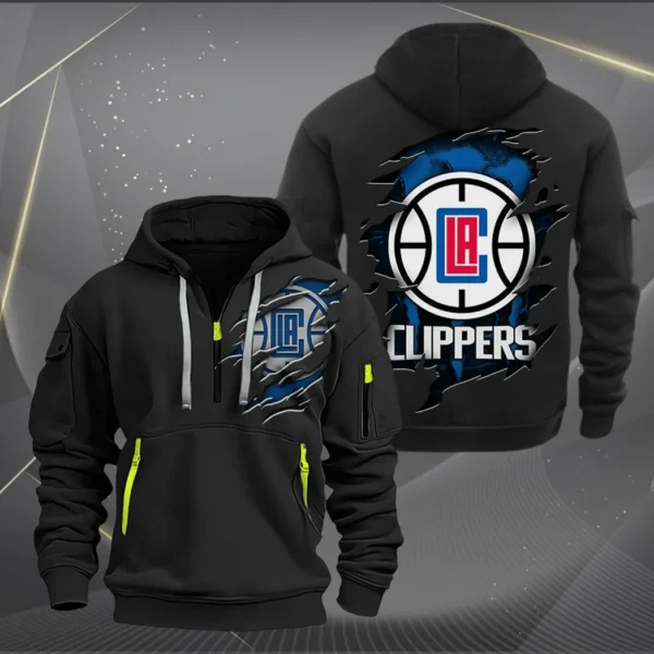 Urban Streetwear Hoodie, Half-Zip with Exclusive Logo NBA561 - Black - Image 2