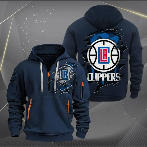 Performance Hoodie Half Zipper, Fan Edition Logo NBA561 - Navy - Image 2