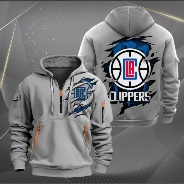 Everyday Hoodie Half Zipper, Athletic-Inspired Logo NBA561 - Grey - Image 2