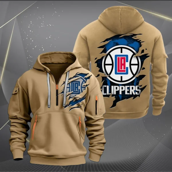 Outdoor Half-Zip Hoodie, Team Spirit Logo Design NBA561 - Khaki - Image 2