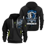 Lightweight Sports Hoodie Half Zipper, Unique Logo Print NBA561 - Black