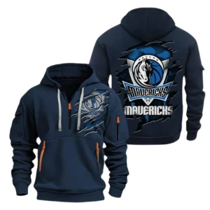 Street-Style Hoodie Half Zipper, Modern Sports Logo NBA561 - Navy