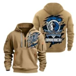 Fan Gift Hoodie Half Zipper, Sports-Inspired Logo Design NBA561 - Khaki