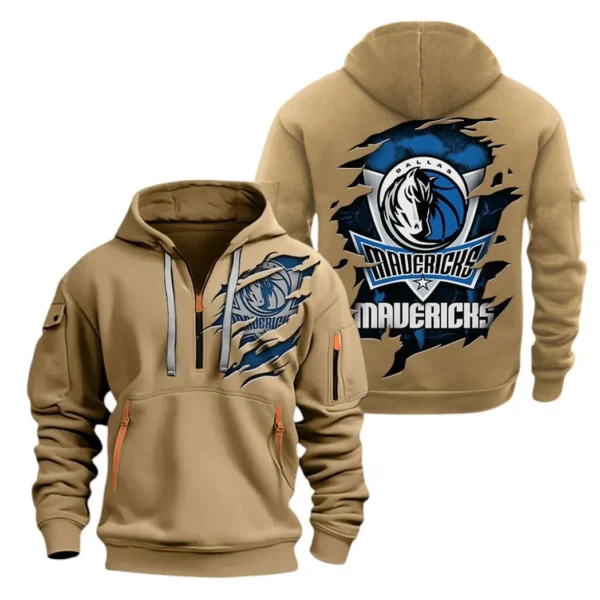 Fan Gift Hoodie Half Zipper, Sports-Inspired Logo Design NBA561 - Khaki