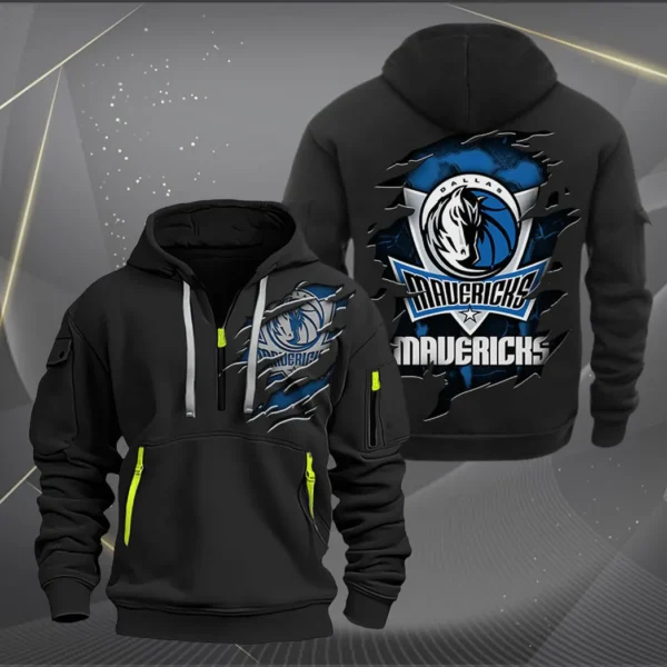 Lightweight Sports Hoodie Half Zipper, Unique Logo Print NBA561 - Black - Image 2