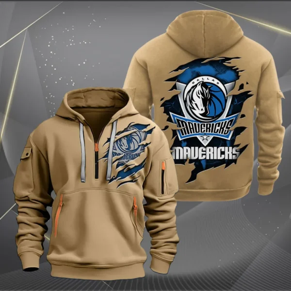 Fan Gift Hoodie Half Zipper, Sports-Inspired Logo Design NBA561 - Khaki - Image 2
