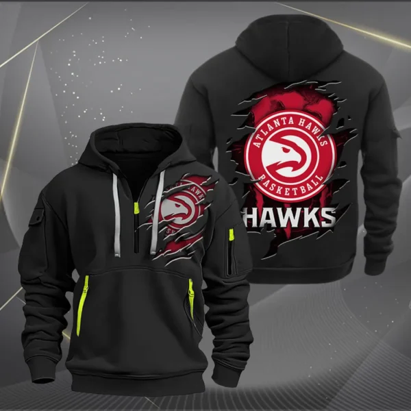 Athletic Half-Zip Hoodie, Team-Style Logo Print Hoodie Gift For Football Fans NBA561 - Black - Image 2