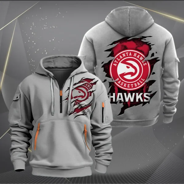 Urban Streetwear Hoodie, Half-Zip with Exclusive Logo NBA561 - Grey - Image 2