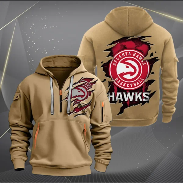 Performance Hoodie Half Zipper, Fan Edition Logo NBA561 - Khaki - Image 2