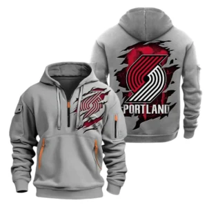 Lightweight Sports Hoodie Half Zipper, Unique Logo Print NBA561 - Grey