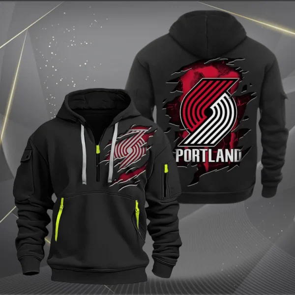Everyday Hoodie Half Zipper, Athletic-Inspired Logo NBA561 - Black - Image 2