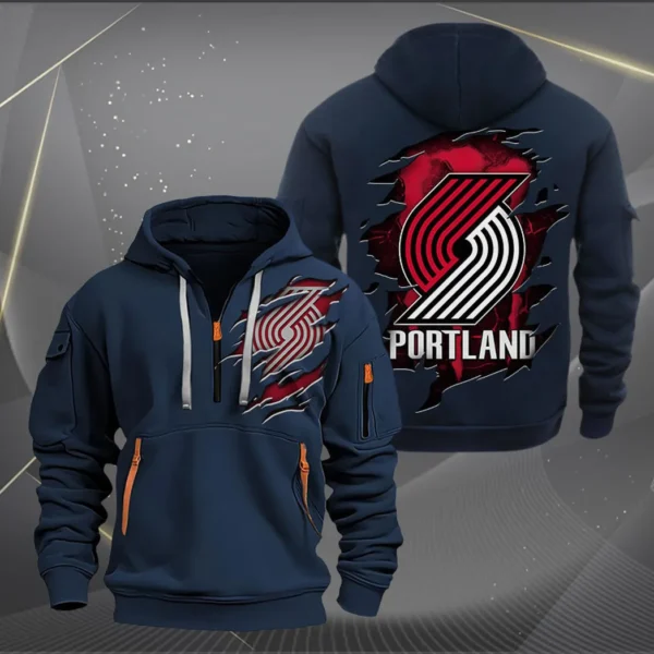 Outdoor Half-Zip Hoodie, Team Spirit Logo Design NBA561 - Navy - Image 2