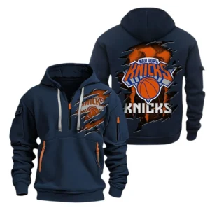 Fan Gift Hoodie Half Zipper, Sports-Inspired Logo Design NBA561 - Navy