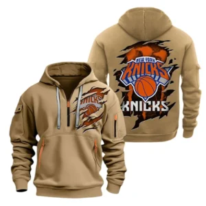 Casual Sports Hoodie Half Zipper, Modern Logo Detail Printing NBA561 - Khaki