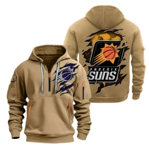 Outdoor Half-Zip Hoodie, Team Spirit Logo Design NBA561 - Khaki